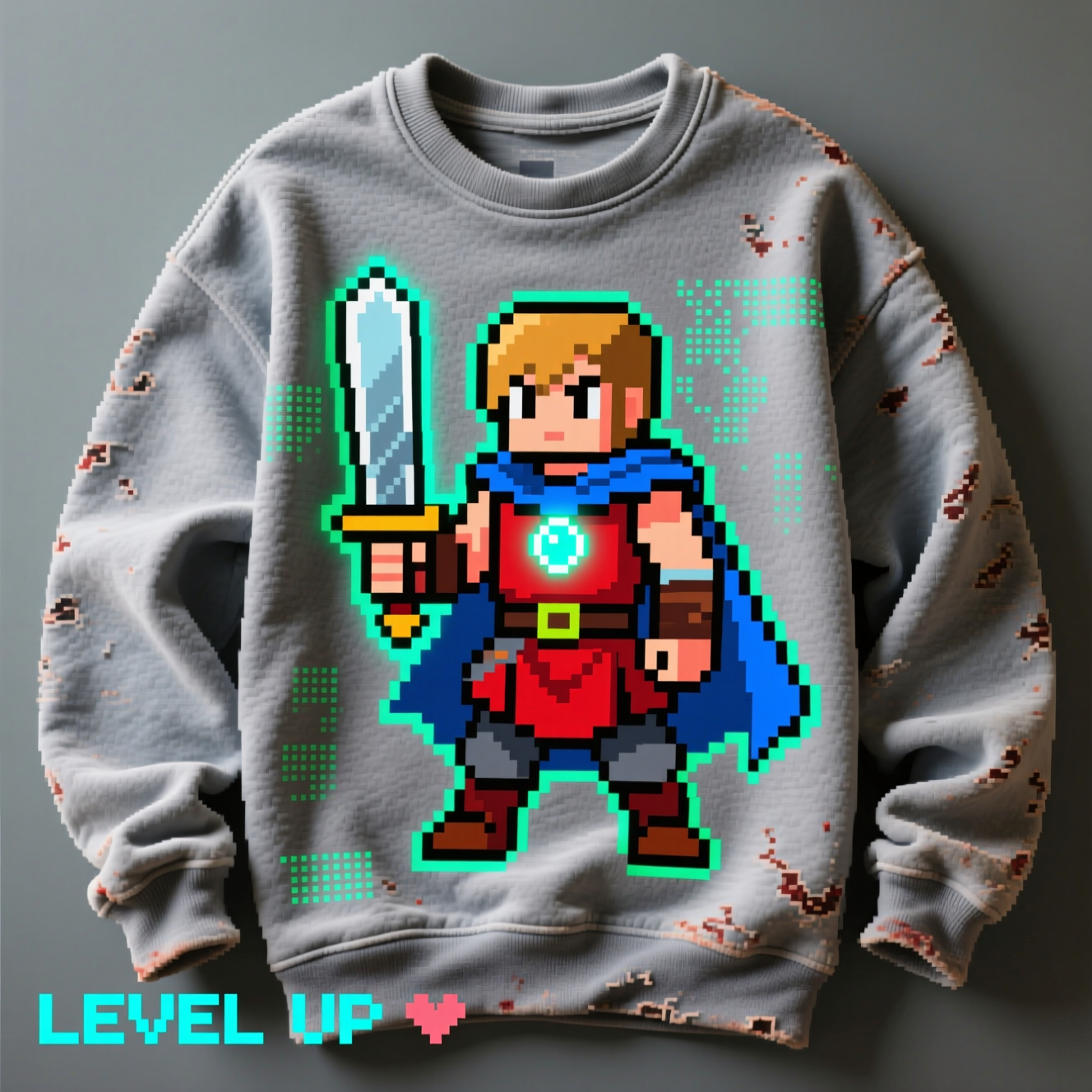 Retro pixel art RPG character sweatshirt