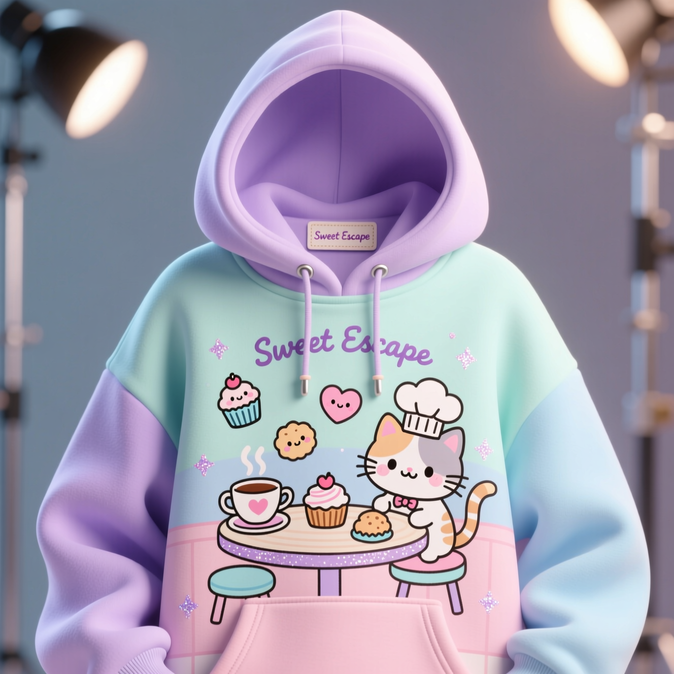 Pastel kawaii cafe themed hoodie